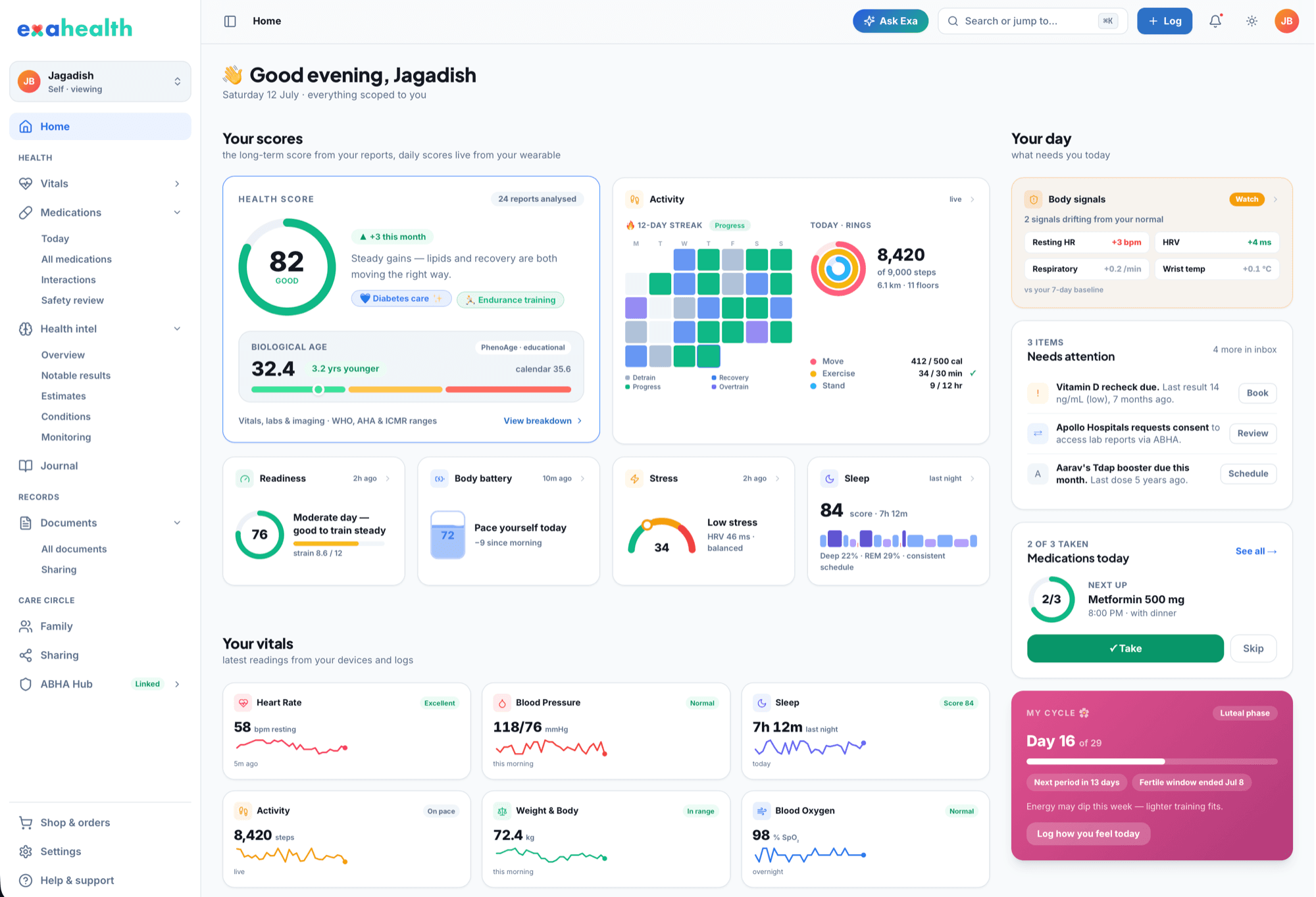 ExaHealth health intelligence dashboard