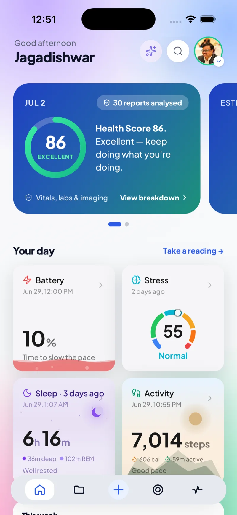 ExaHealth health score dashboard